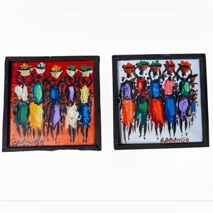 Abstract African Artist Oil Paintings Women With Baskets Paintings 4.5"X4.5" in.
